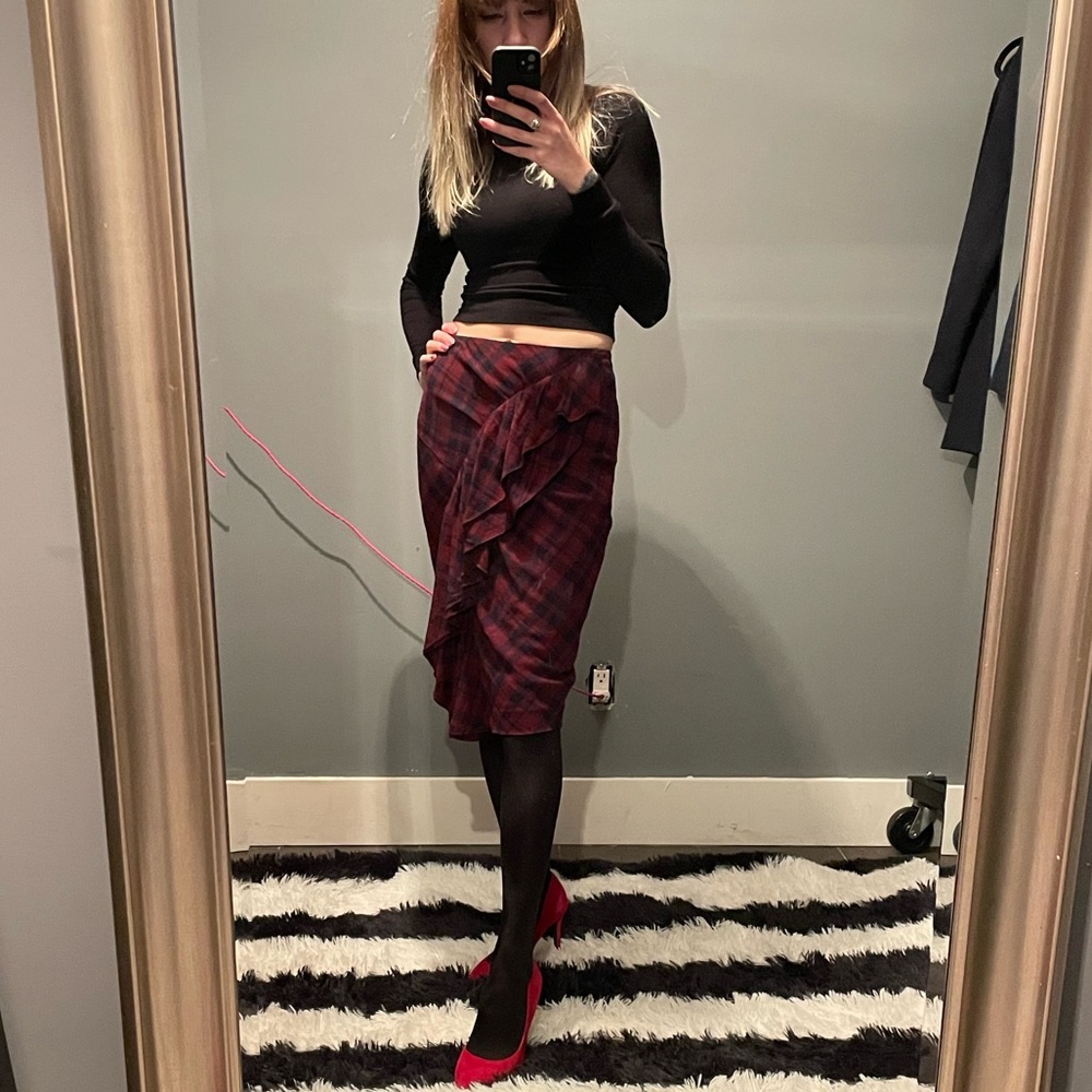 Thakoon Plaid Tartan Pencil skirt with asymmetric ruffle